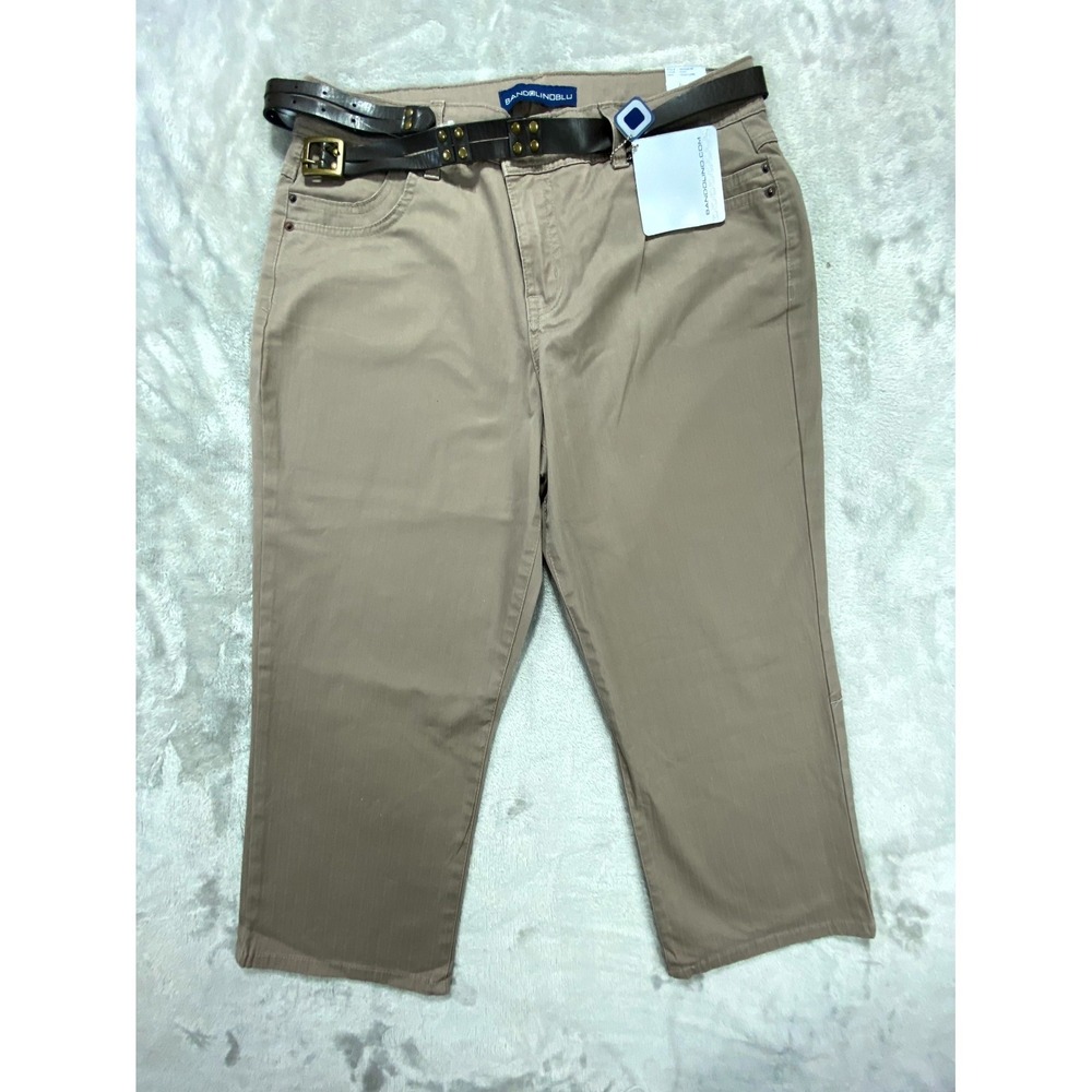 Bandolino Pants Women 12 Khaki Straight Stretch Belt Office Work Career NEW